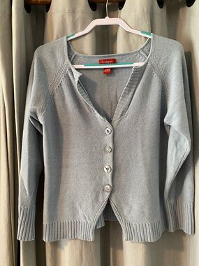 Sundance Light Blue Linen/Cotton Button-Front Knit Cardigan, Women’s Size Medium